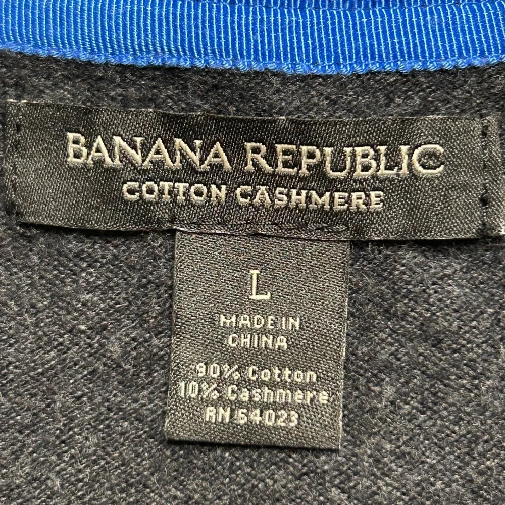 Banana Republic Cotton Cashmere Sweater Mens L Dark Gray Henley Mock Neck Preppy